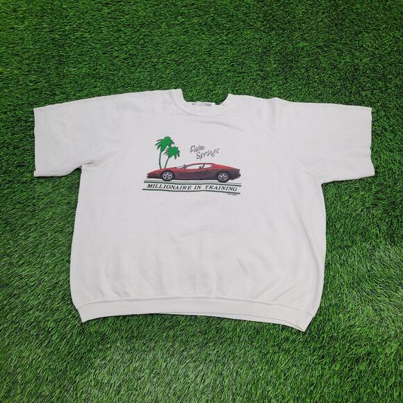 Vintage 90s Palm-Springs Car Sweatshirt XL 24x21 Cropped USA - Picture 1 of 16